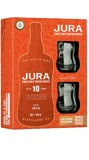 Jura 10 Year Single Malt Scotch Whisky Gift Box/w 2 Glasses